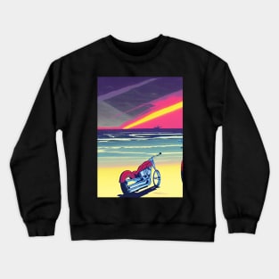 COOL SURREAL RETRO MOTORCYCLE ON THE BEACH Crewneck Sweatshirt